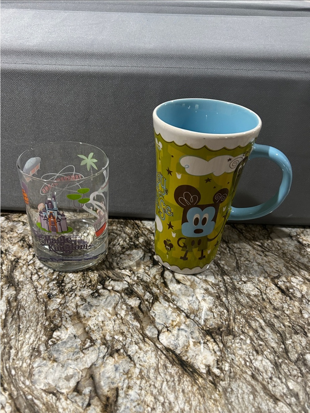 Walt Disney glass and Disney Green and Blue Cartoon Ceramic Mug